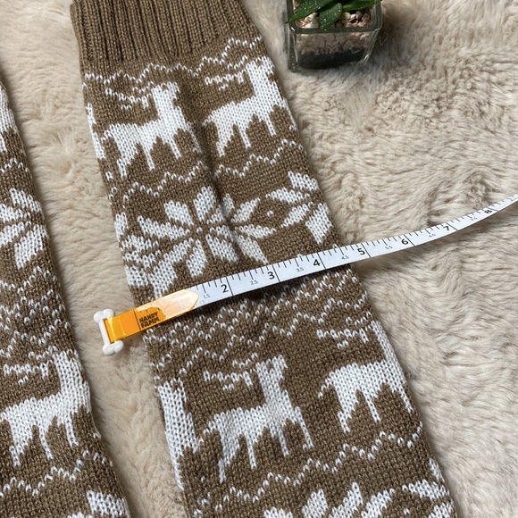 Leg Warmers Knee High Deer Snowflake Brown Holiday Festive One Size - Picture 3 of 3